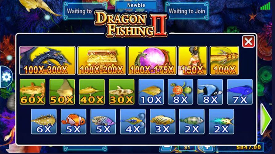 OKbet - Dragon Fishing II - Paytable - ok4bet.com